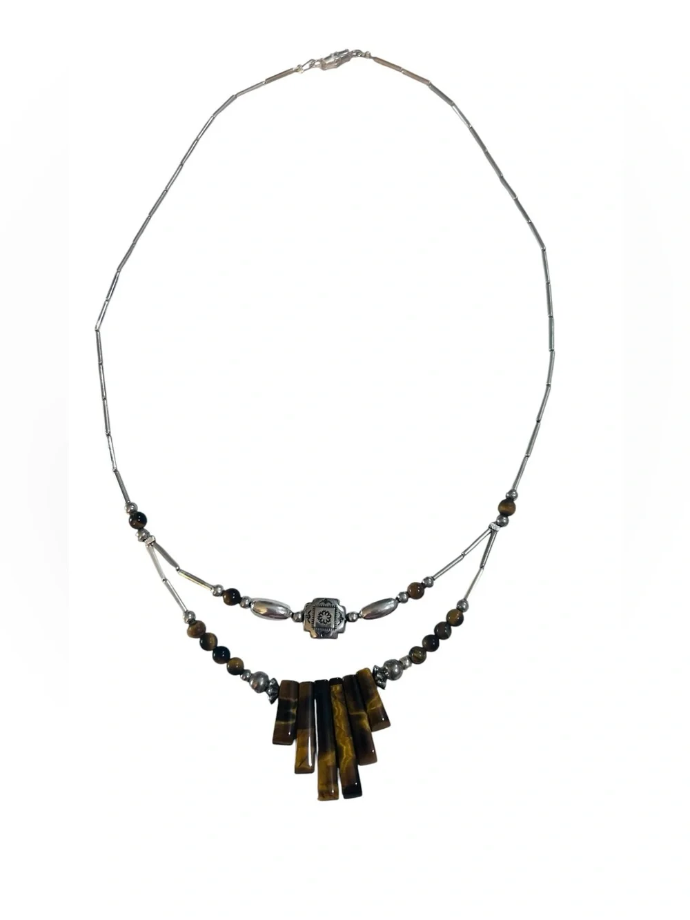 Genuine Tgr brown beads Bar Pendant Necklace in Brown and  Silver - Picture 8 of 8